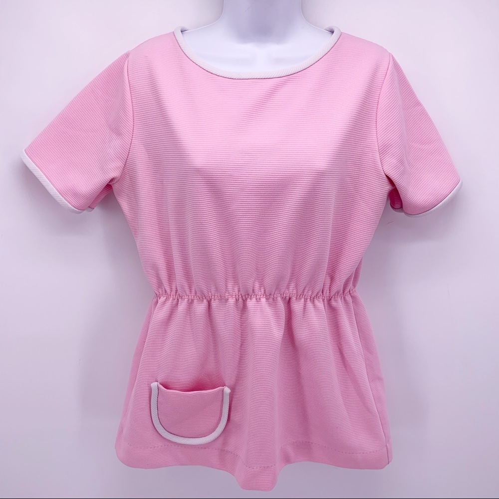 VINTAGE Pink & White Textured Short Sleeve Top Size S/M